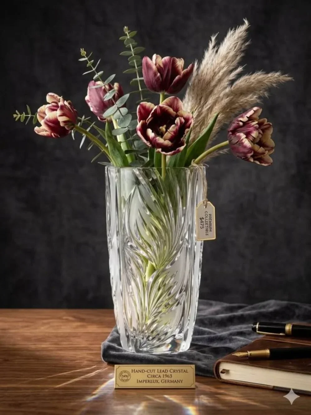 Vintage Hand-Cut 24% Lead Crystal Vase – Deep Leaf Cut Design